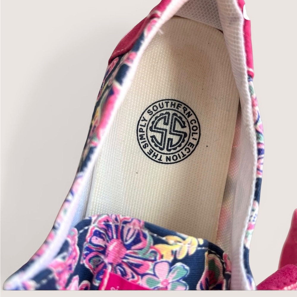 Simply Southern Navy Floral Slip-On Shoes with Pink Trim - Picture 15 of 16
